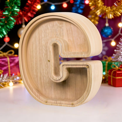 Alphabet Letter Piggy Bank A-Z Wooden Coin Bank Large Capacity Transparent – Personalized Savings Box for Kids | Back to School