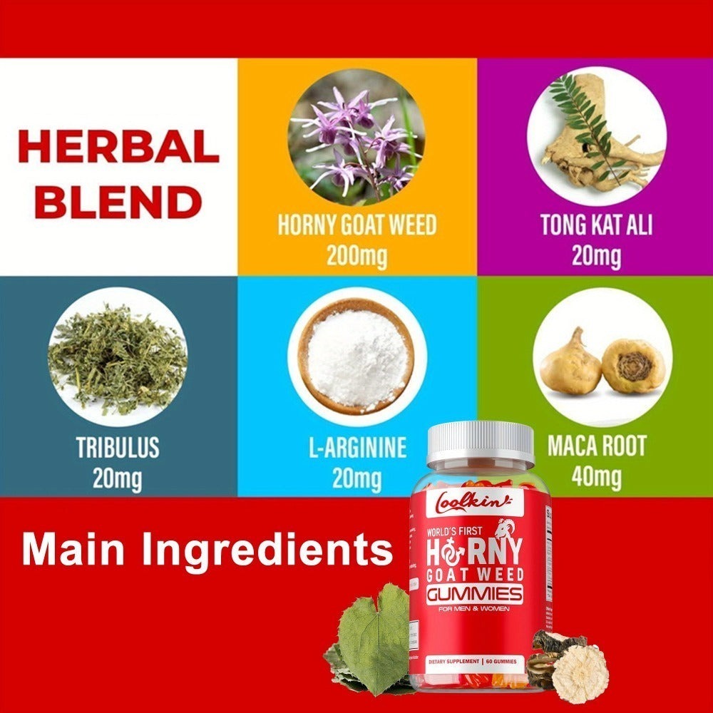 Horny Goat Weed Gummies with Maca Root Tongkat Ali Tribulus & L-Arginine, Men's Vitality & Energy Support Chewable Supplement