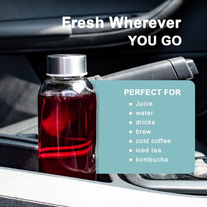 Glass Water Bottles with Lids 6 Pack 18oz – Reusable Leak-Proof Juice Bottles with Stainless Steel Caps for Smoothies