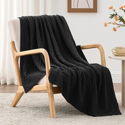 6-Layer Gauze Blanket 100% Muslin, Breathable Cotton Throw for Couch & Bed, All Season Adult Blanket