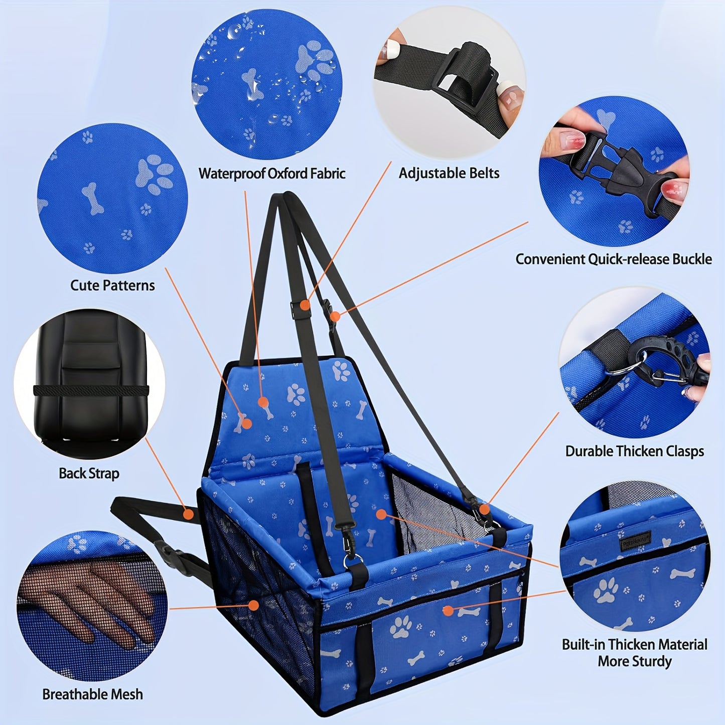 Dog Car Booster Seat for Small Dogs & Cats – Foldable Oxford Pet Car Seat Carrier with Safety Leash, Adjustable Straps, Breathable Mesh