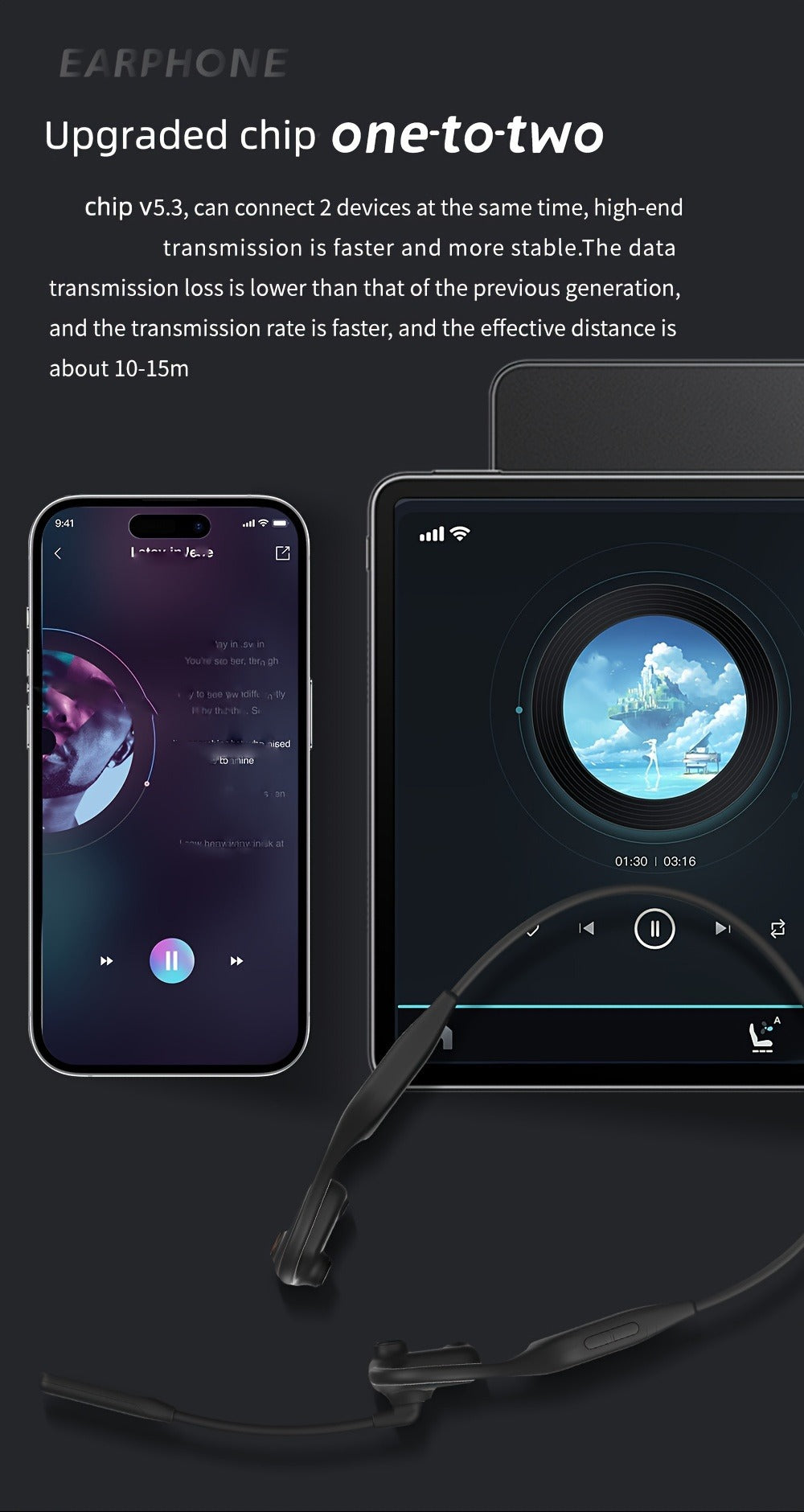Open-Air Conduction Wireless Business Earphones Dual ENC Noise Canceling Microphones for Bedside Audio, Alarms and Room Entertainment