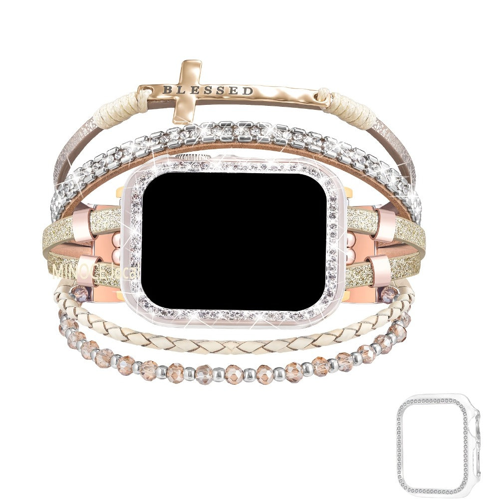 Watch Band Bracelet with Multilayer Beads, Integrated Bumper Frame and Five Colors for Apple Watch Sizes