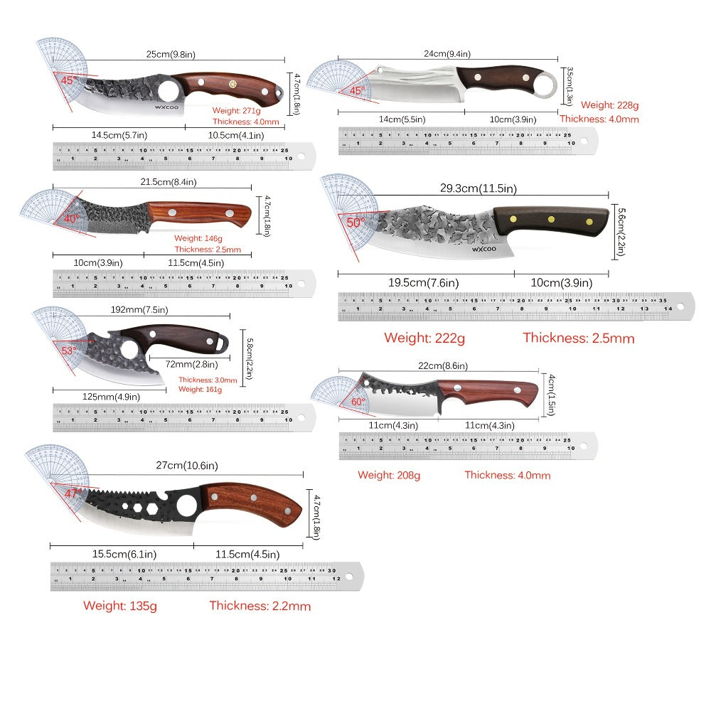 Viking Chef Knife Set 3/4pcs Hammered Stainless Steel Kitchen Knives – Boning, Utility & BBQ Knife with Wooden Handle for Cooking