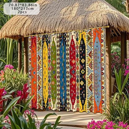 Boho Pattern Outdoor Curtain Pair in 180 cm Width with 180, 213 or 243 cm Length Options for Patio Use