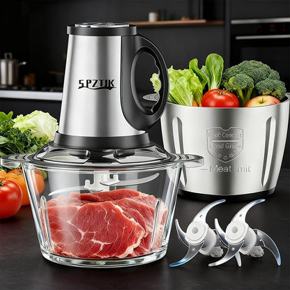 Electric Food Chopper with 2 Bowls & Dual-Level Blades, Mini Food Processor for Grinding Meat Chopping Nuts Salad Prep