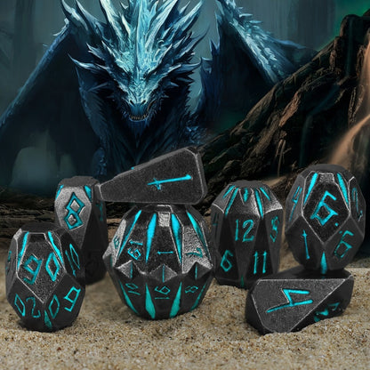 Metal DnD Dice Set 7pcs Glow in the Dark, Stonehenge Zinc Alloy Polyhedral Dice with Display Box