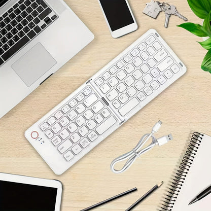 Double-Fold Pocket Bluetooth Keyboard Rechargeable Ultra- Travel Wireless Keyboard Compatible for an Everyday Personal Care Routine