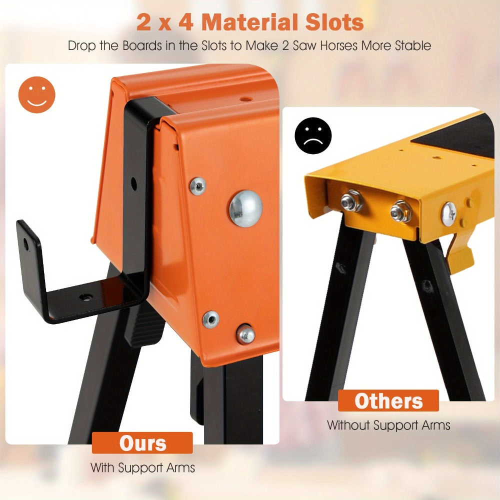 IRONMAX Folding Sawhorse 2 Pack Portable Collapsible Work Support Horses with Metal Frame Anti-Slip Pads