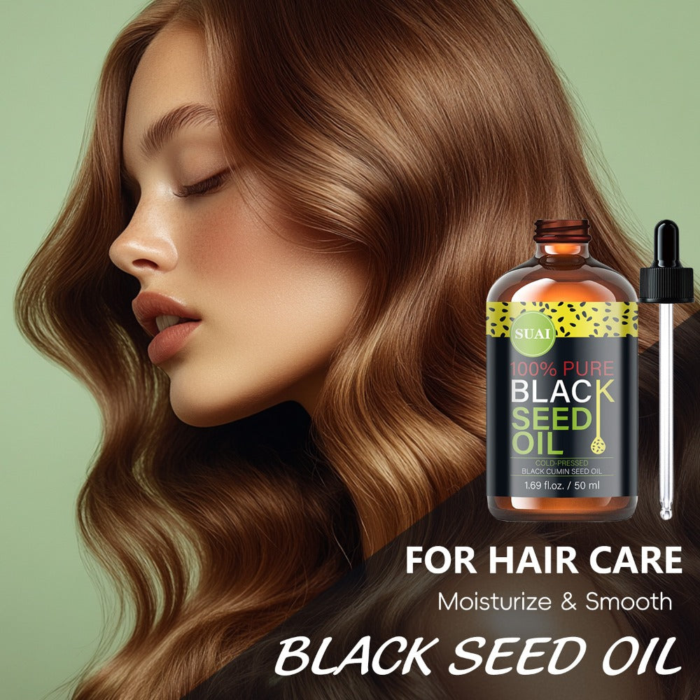 Black Seed Oil 100% Pure Cold Pressed Multi-Use Moisturizing Firming Skincare Oil for Face Body Hair Nails Eyelashes Natural Plant Extract