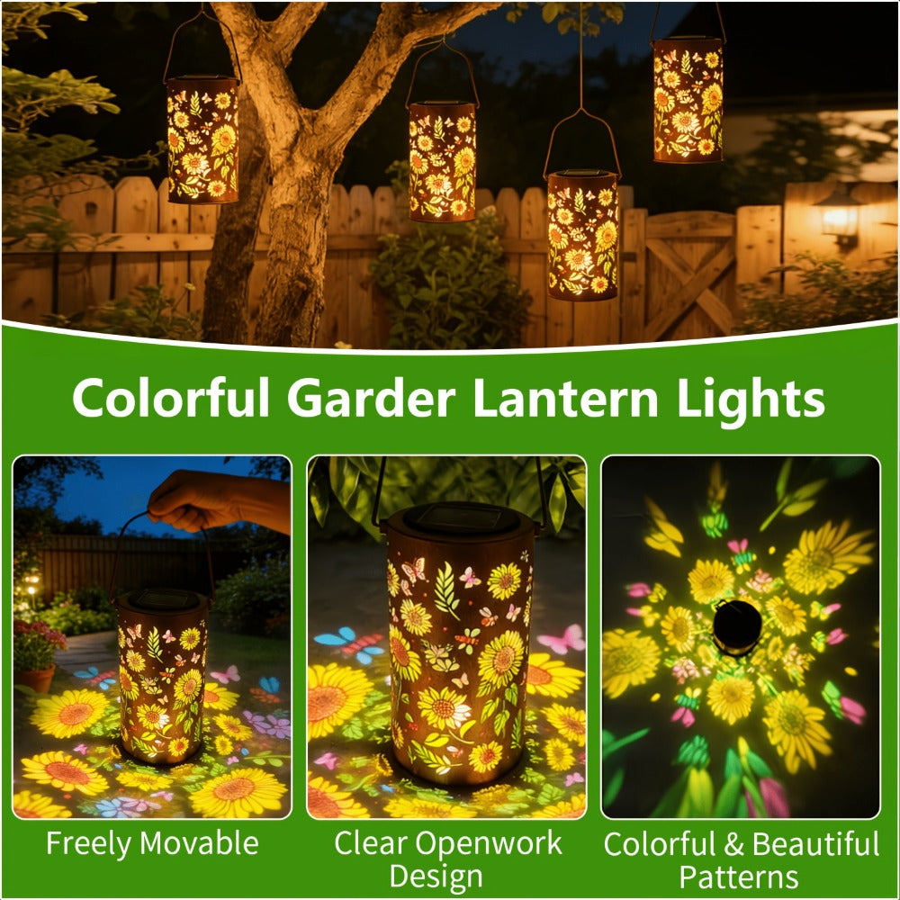 Solar Sunflower Lantern, Painted Butterfly Iron Garden Light, Outdoor Spotlight Lawn Ambient Decor