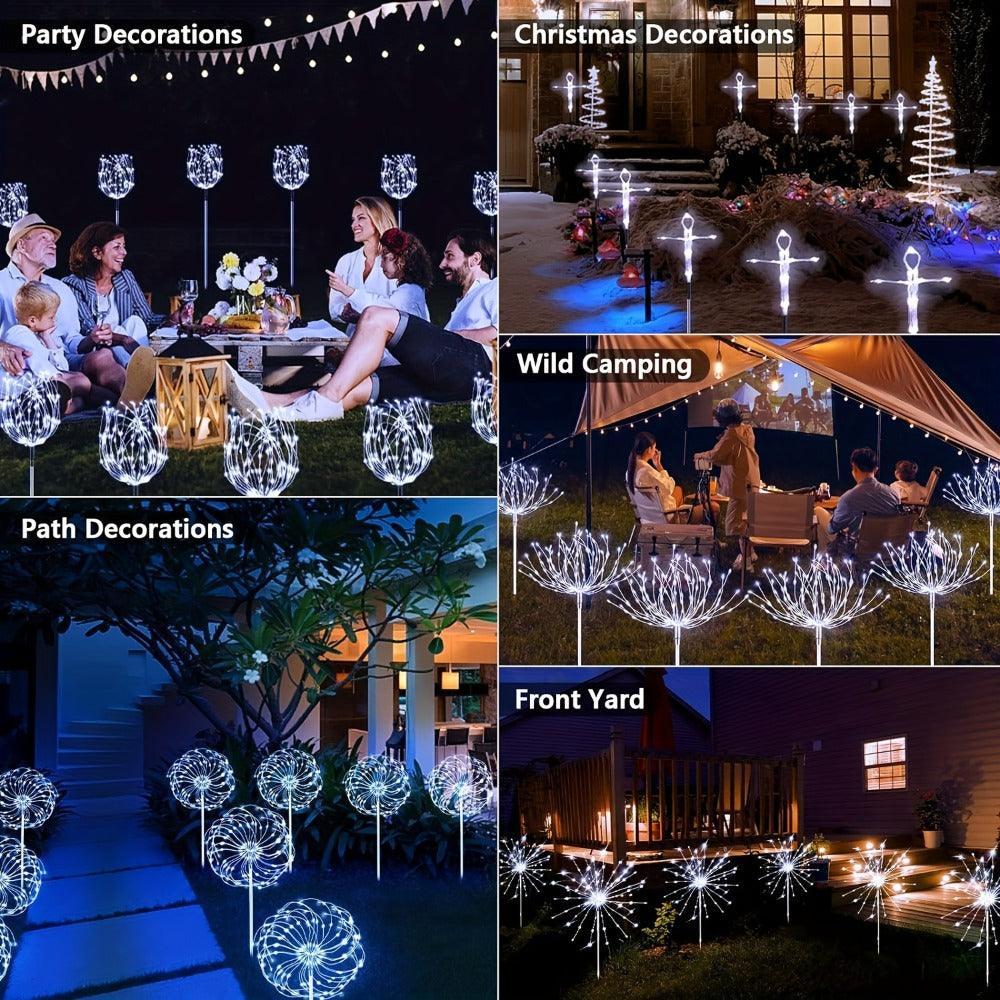 Solar Garden Lights Firework Stakes with 60-420 LEDs, 8 Modes, Flexible Copper Wire and Color Options