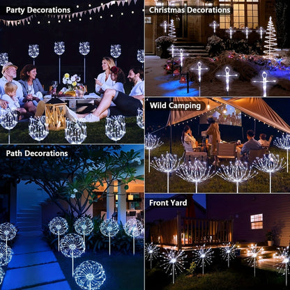 Solar Garden Lights Firework Stakes with 60-420 LEDs, 8 Modes, Flexible Copper Wire and Color Options