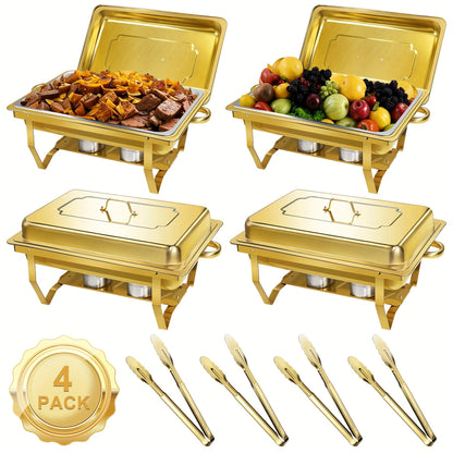 Chafing Dish Buffet Set 8QT Gold - Stainless Steel Food Warmer with Lid Foldable Stand for Entryways, Bedrooms and Living Spaces