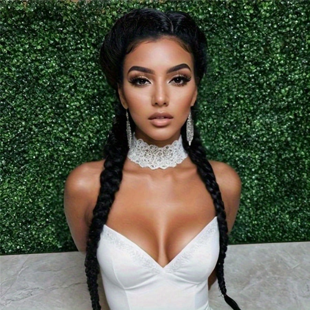 Lace Front Wig Braided Synthetic Style, 26-Inch 13x4 Front with Five Color Options and 250% Density