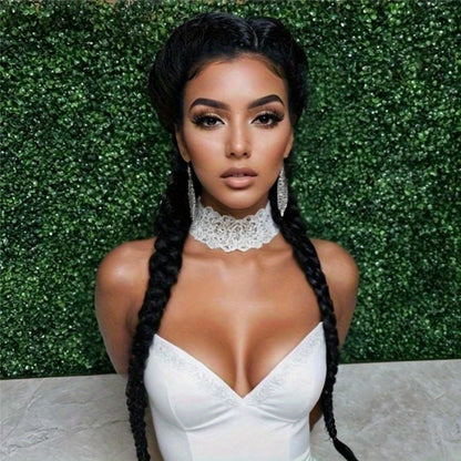 Lace Front Wig Braided Synthetic Style, 26-Inch 13x4 Front with Five Color Options and 250% Density