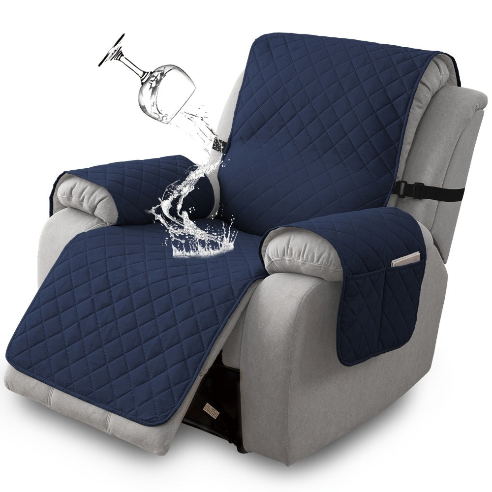 Diamond-Quilted One-Piece Recliner Chair Cover with Side Pocket, Buckle Strap and Eight Colors