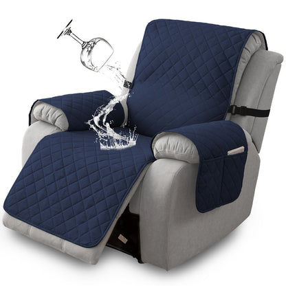 Diamond-Quilted One-Piece Recliner Chair Cover with Side Pocket, Buckle Strap and Eight Colors