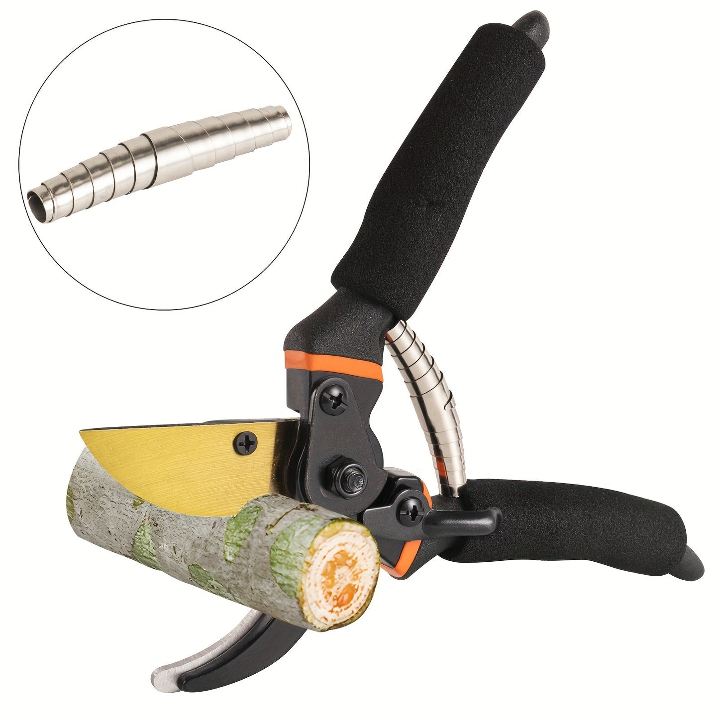 Hand Pruning Shears Set with Black-and-Orange Handles, Replacement Spring and 21cm Pictured Length