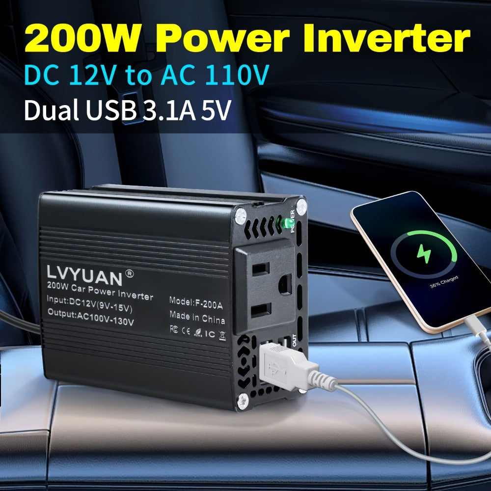 Car Power Inverter 500W 12V to 110V AC Outlet Converter with QC3.0 USB Port for Vehicle Boat Truck RV Portable Auto Power Adapter 200W Rated