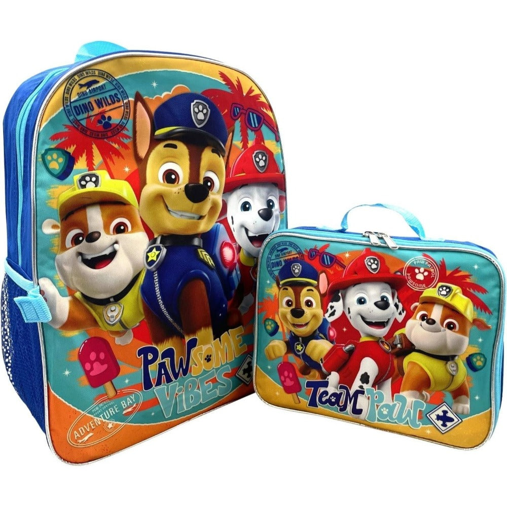 Kids Backpack with Lunch Box Set 16 Inch, Paw Patrol Boys School Bag with Removable Matching Lunchbox