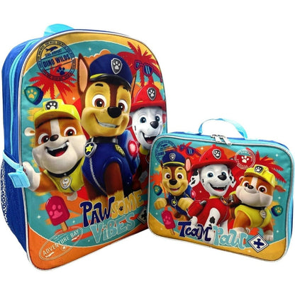 Kids Backpack with Lunch Box Set 16 Inch, Paw Patrol Boys School Bag with Removable Matching Lunchbox