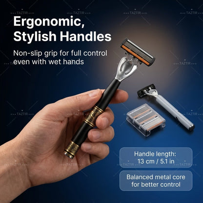 Luxury Men's Razor Set 6-Layer Blades – 2 Ergonomic Anti-Slip Handles & 72 Replaceable Blades, Precision Manual Shaving Kit