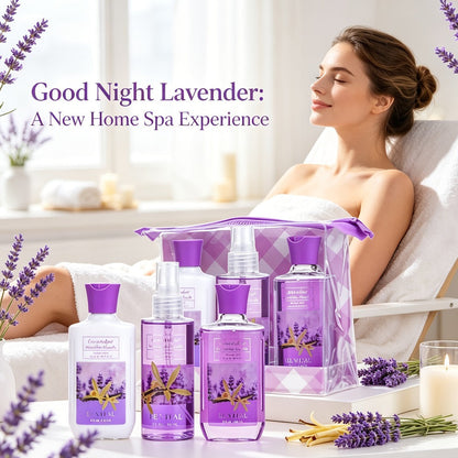 Luxury Bath Gift Set for Women 4pcs Lavender Vanilla Body Care Kit Shower Gel Body Lotion for Entryways, Bedrooms and Living Spaces