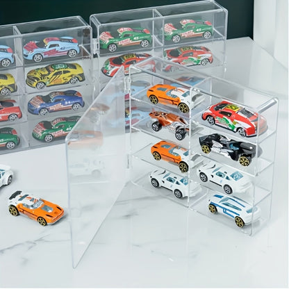 Hot Wheels Display Case 1:64 Scale Acrylic 2-Pack, Multi-Compartment Diecast Car Showcase Cabinet