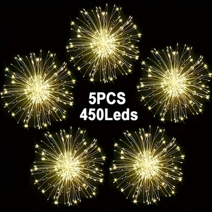 Solar Starburst Lantern Fairy Lights Outdoor 5 Pack 450 LED – Remote & Timer, 8 Modes, Adjustable Brightness