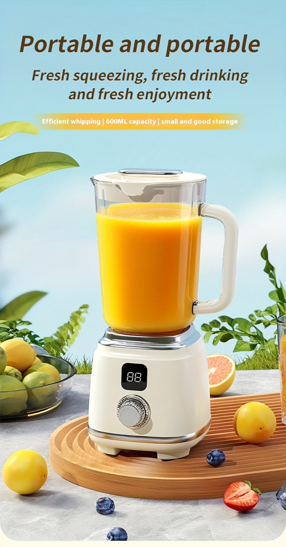 USB Rechargeable Portable Juicer Blender with Digital Display for Smoothies & Shakes, Home Office Travel