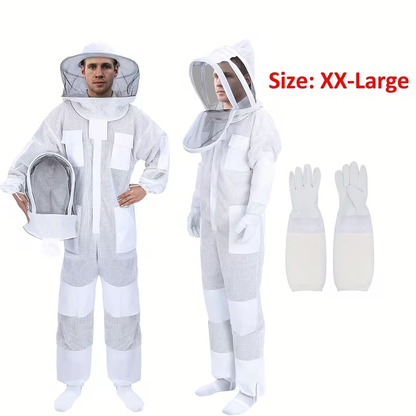 Beekeeping Suit Triple Layer Sting-Resistant Gloves 2 Veils S-3XL for Garden, Patio and Yard Use