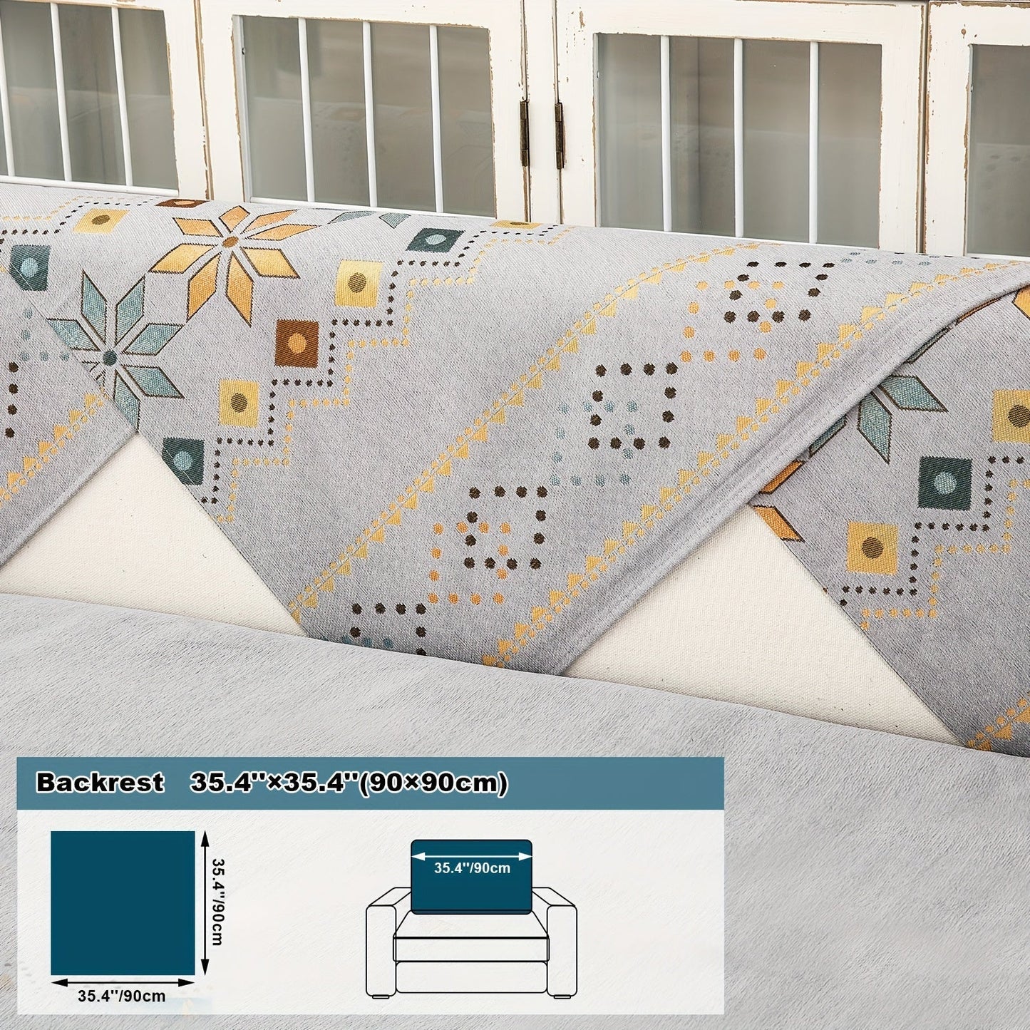 Sofa Cover Bohemian Geometric Panels for 1 to 4 Seats, Armrest or Backrest in Five Color Options