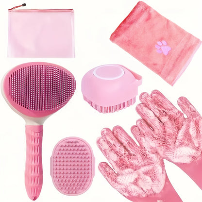 Dog Grooming Kit Set 6pcs – Pet Brush, Microfiber Towel, Washing Gloves & Shedding Tool, No Power Required