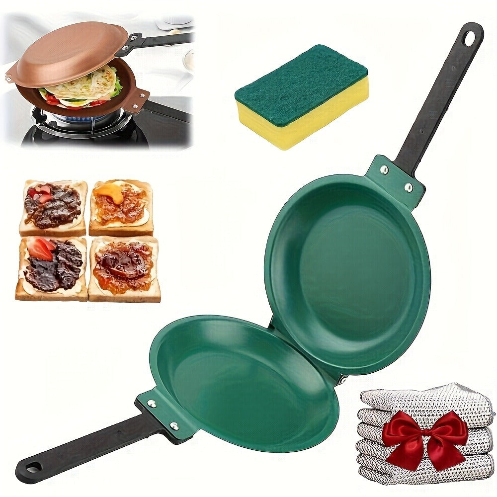 Reversible Non-Stick Pancake Skillet, Foldable Stainless Steel Flip Pan for Fluffy Pancakes, Omelettes & Frittatas