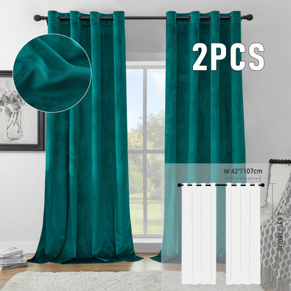 Velvet Room Darkening Curtains 2 Panels, Grommet Top Thermal Insulated Soundproof Blackout Curtains for Living Room Bedroom