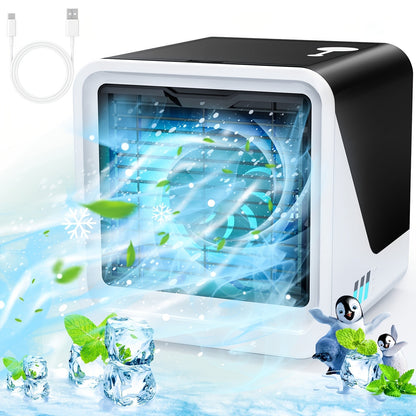 Portable Mini Air Conditioner Fan, Personal Evaporative Cooler with 3-Speed Settings & Timer, Quiet Desktop Cooling Fan for Room