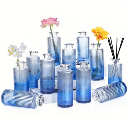 Mini Bud Vases Set – Modern Striped Clear Glass Flower Vases for Wedding Centerpieces, Birthday Party, Anniversary, Home Table Decor