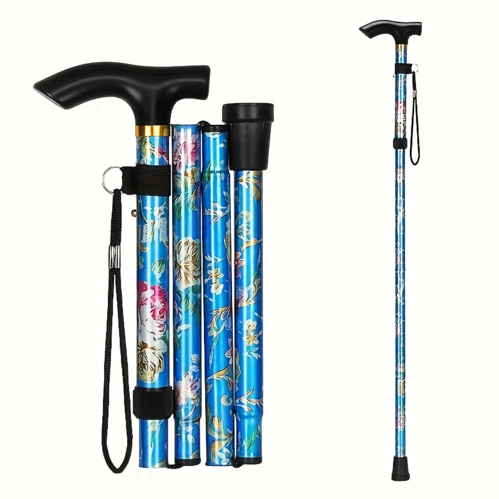 Foldable Walking Cane for Seniors Adjustable Height Folding Stick with Wrist Strap T-Handle for Entryways, Bedrooms and Living Spaces