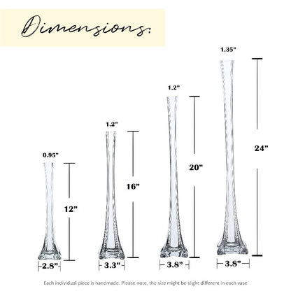 Eiffel Tower Vase Pack of 12 – Tall Glass Flower Vases for Wedding Centerpiece, Event Table Decor, Floral Arrangements & Party Decoration
