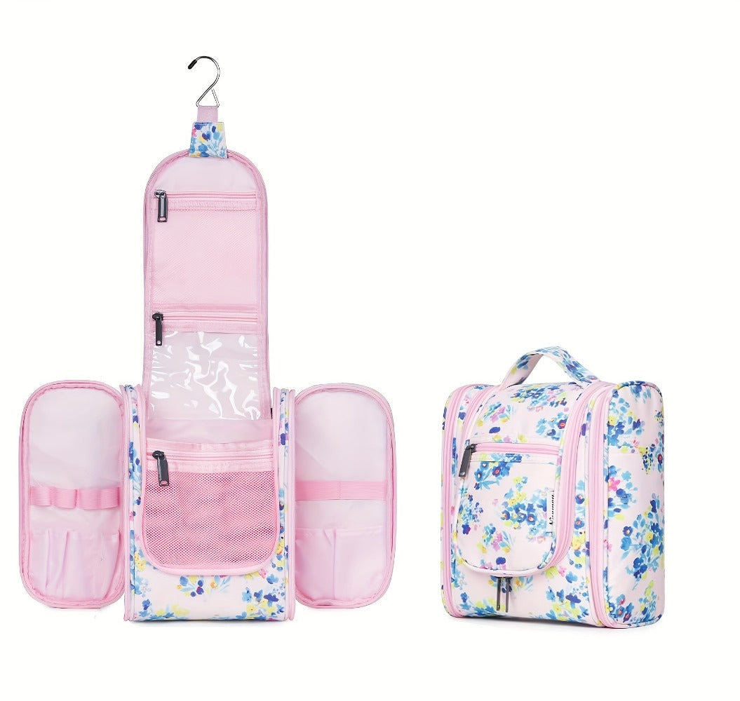 Toiletry Bag Hanging Large-Capacity Makeup Organizer with Hook, Multiple Compartments and 16 Print Options