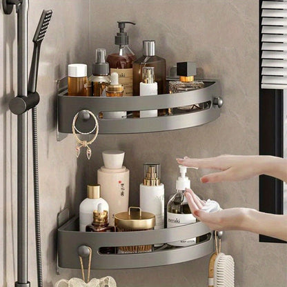 Corner Shower Shelf 2-Layer Nail-Free Bathroom Caddy, No Drill Plastic Shampoo Holder & Organizer for Shower