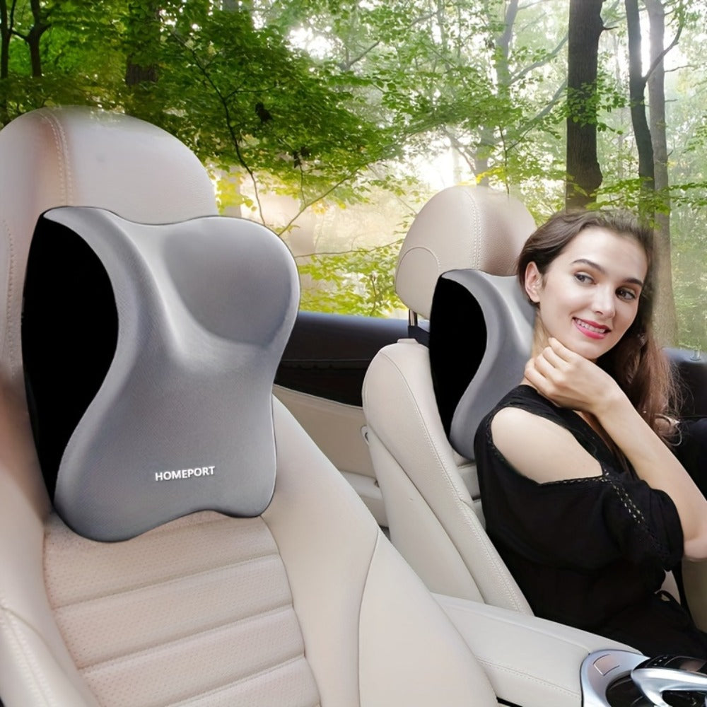 Car Headrest Neck Pillow 100% Memory Foam Ergonomic Support – Breathable Removable Washable Cover Adjustable Buckle for Driver Passenger