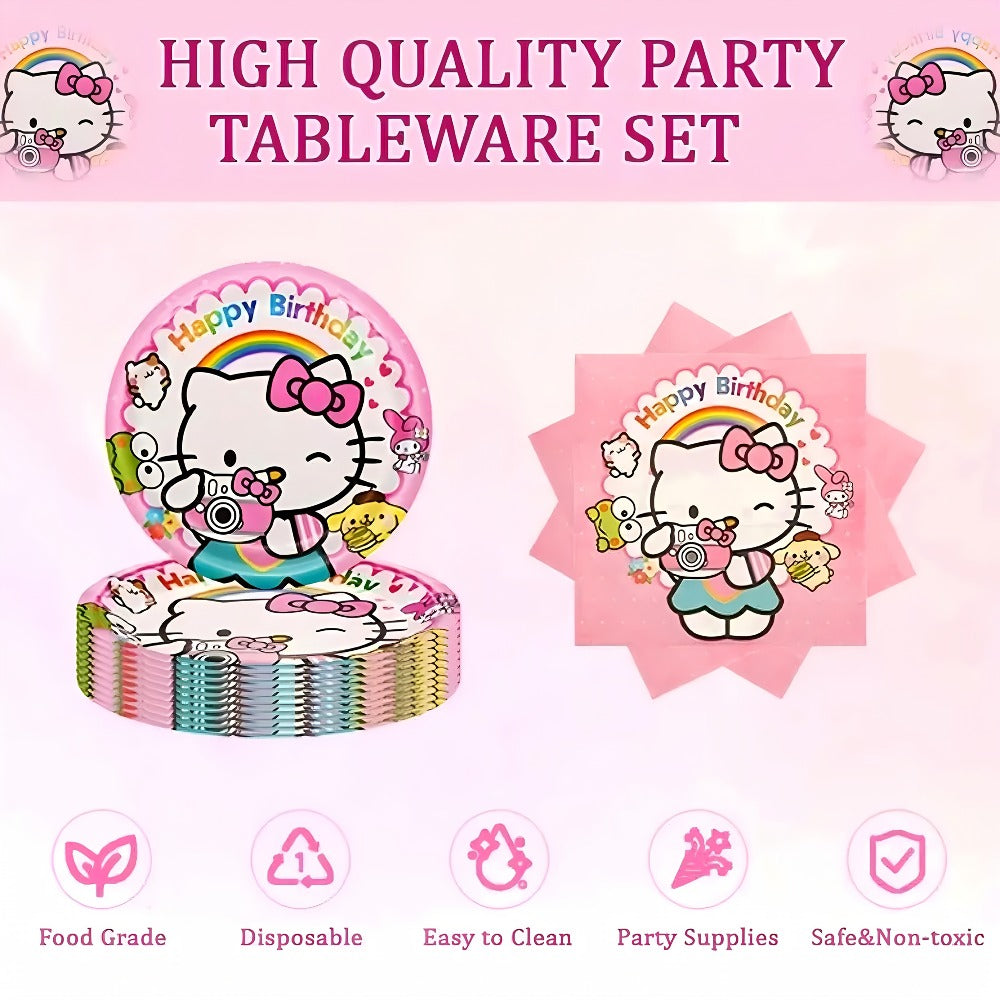 Party Decorations Hello Kitty 139-Piece Pink Birthday Set with Tableware, Banner, Balloons and Tablecloth