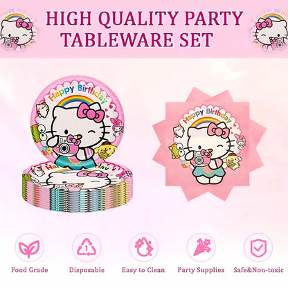 Party Decorations Hello Kitty 139-Piece Pink Birthday Set with Tableware, Banner, Balloons and Tablecloth