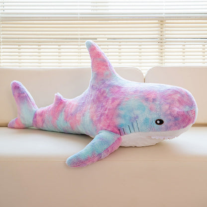 Plush Toy Jumbo Shark Pillow 24-Inch in Blue, Grey, Blue-Pink or Rainbow Colorways and Ocean Decor