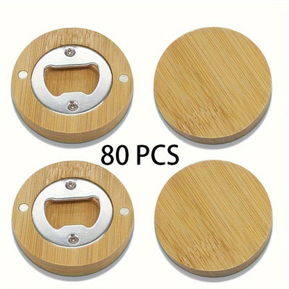 Bamboo Magnetic Bottle Opener Bulk 20 40 80 160 Pack – Round Fridge Magnet Blank Bottle Opener for Wedding Favors Party Gifts Kitchen Decor