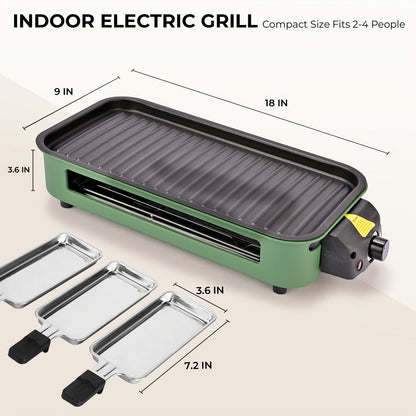 Indoor Electric Smokeless Grill 1500W, Raclette Table Grill with 3 Mini Pans, 16x9" Non-Stick Detachable Plate