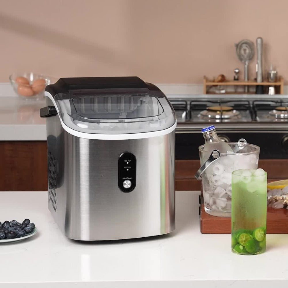 Portable Ice Maker Countertop – Bullet Ice Machine 26-29 Lbs Daily, 9 Ice Cubes in 6 Mins, Self-Cleaning, Quiet Under 45dB, with Handle