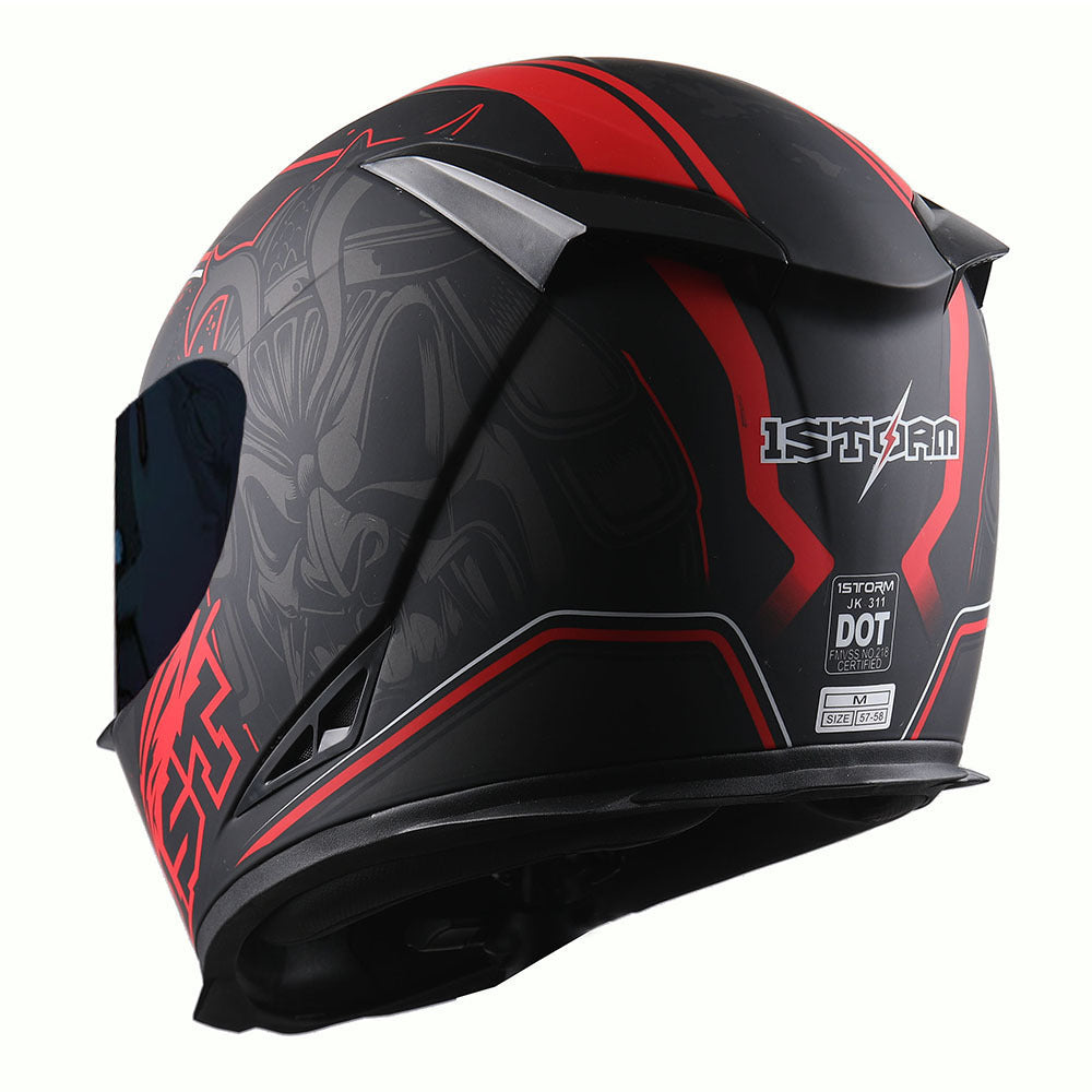 Motorcycle Helmet Full-Face Shell with Tinted and Spare Clear Shields, Quick-Release Buckle, Nine Styles and S-XL Sizes